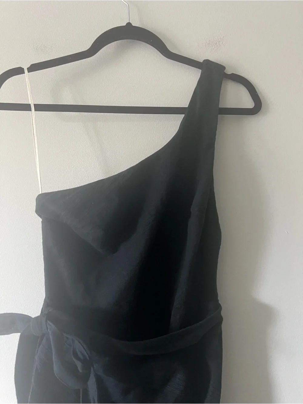 Free People At Leisure One Shoulder Black Midi Dress Side Tie Wrap Size Small
